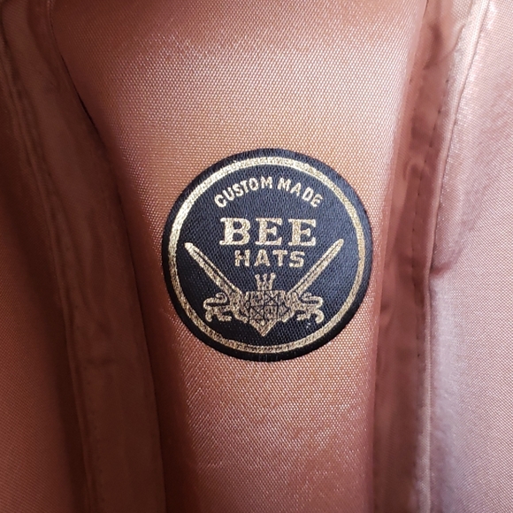 Vintage Bee Custom Cowboy Hat Tan Suede Feather M - Picture 2 of 11